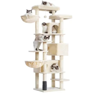 Torre Rascador Multi-Nivel (175x48x40 cm): Doble Seguridad y Refugios para 3-4 Gatos