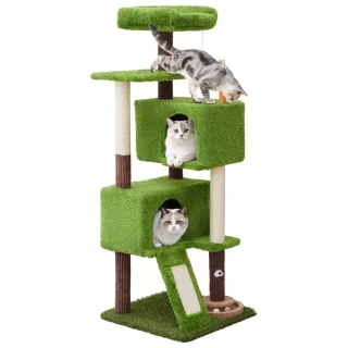 Torre Rascador Planta Verde para Gatos (136x49x49 cm): Diseño Decorativo y Súper Estable