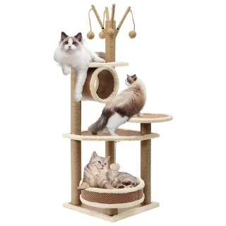 Torre Rascador Reforzada (120x41x41 cm): Nido de Ratán, Estabilidad de Acero para Gatos Grandes