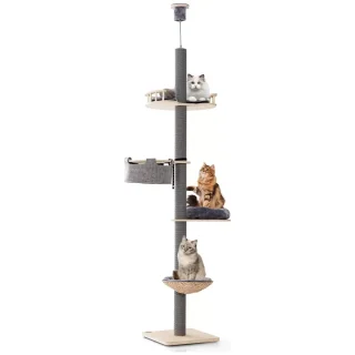 Torre Rascador Techo a Piso (272x48x48 cm): Ajuste Fácil, Base Compacta y Firmeza Total