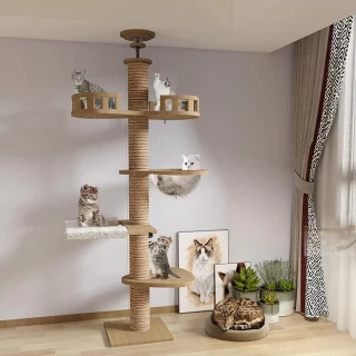 Torre Rascador Techo a Piso (275x40x40 cm) con Capsula Espacial y Postes Gruesos para Gatos Grandes