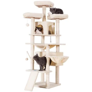 Torre Rascador Vertical (180x48x48 cm): Diseño Escalable y Doble Hamaca para Gatos de Toda Edad