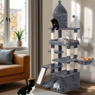 Torre Rascador XL (183x77x51 cm) para Gatos Grandes: Estructura Robusta y Juguetes