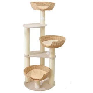 Torre Rascador con 3 Cestas (118x50x50 cm): Estructura Firme y Cojines Lavables para Gatos Grandes