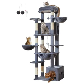 Torre Rascador de Gran Tamaño (183x60x44 cm): Doble Condominio y Firmeza para Gatos Grandes