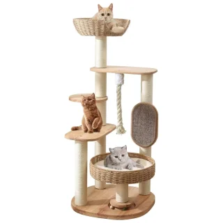 Torre Rascador de Lujo (126x55x55 cm): Nido de Ratán, Firmeza Superior y Fácil Limpieza