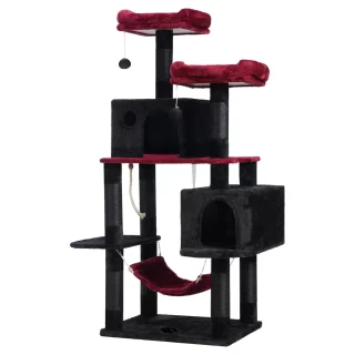 Torre Rascador de Lujo (155x55x40 cm): Doble Seguridad Anti-Caída y Condominios XL para Varios Gatos