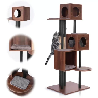 Torre Rascador de Madera (151x58x52 cm): Diseño Elegante y Firmeza para Gatos Activos