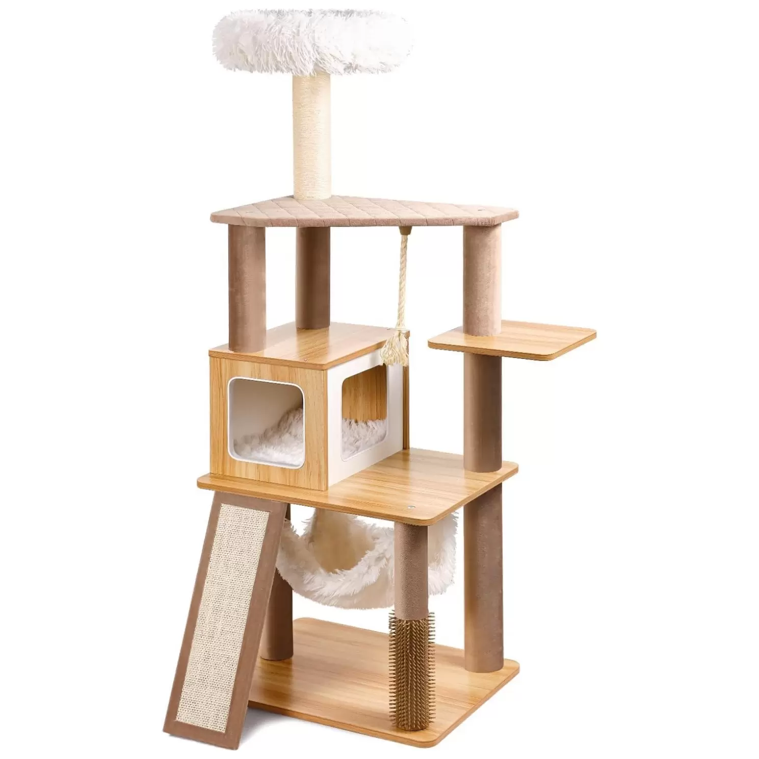 Torre Rascador de Madera Nórdica (155x60x45 cm): Estabilidad Reforzada y Diseño Minimalista para Varios Michis