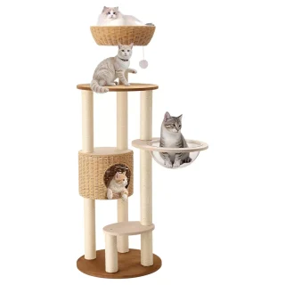 Torre Rascador de Ratán (150x54x54 cm): Ventilación Total y Estabilidad de Acero para Gatos Grandes