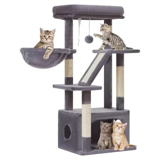 Torre Rascador para Gatitos (98x42x32 cm) con Cama Nube y Cesta Metalica