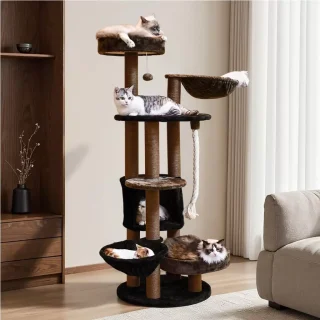 Torre Rascador para Gatos (160x58x58 cm) con Doble Hamaca y Base Acolchada