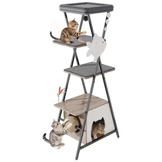 Torre Rascador para Gatos de 5 Niveles (145x64x40 cm) Máxima Estabilidad Anti-Vuelco y Confort