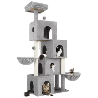 Torre de Diseño Moderno (179x65x45 cm): 4 Condominios Conectados Tipo Túnel para Gatos Grandes