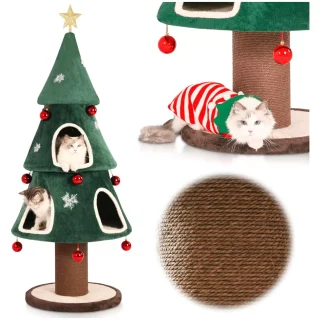 Torre de Gatos Navideña (66x66x163 cm) | Doble Entrada, Anti-Vuelco y Poste Extra Grueso (18 cm)