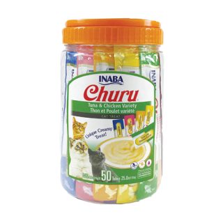 Churu bombonera x 50 tubitos, sabores variados de pollo y atún