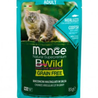 MONGE BWILD ADULT BACALAO, CAMARONES Y ZANAHORIA 85gr