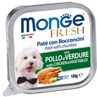MONGE FRESH PATÉ CON TROZOS DE POLLO Y VERDURAS 100gr
