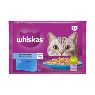 WHISKAS SELECCIÓN DE PESCADO SALMÓN Y ATÚN EN GELATINA 4x100gr