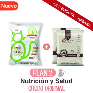 Plan Crudo Original 2: Arena Ecocat 2,27 Kg.+ 2 Biodieta crudo original 1000 g. aprox.