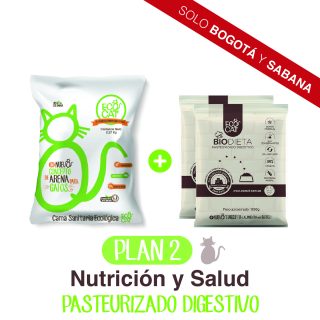 Plan Digestivo 2: Arena Ecocat 2,27 Kg.+ 2 Biodieta pasteurizado digestivo 1000 g. aprox.