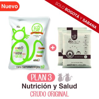 Plan Crudo Original 3: Arena Ecocat 4,45 Kg.+ 2 Biodieta crudo original 1000 g. aprox.
