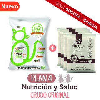 Plan Crudo Original 4: Arena Ecocat 4,45 Kg.+ 4 Biodieta crudo original 1000 g. aprox.
