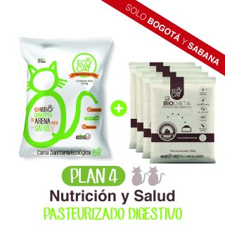 Plan Digestivo 4: Arena Ecocat 4,5 Kg.+ 4 Biodieta pasteurizado digestivo 1000 g. aprox.