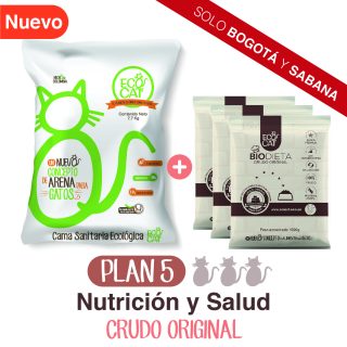 Plan Crudo Original 5: Arena Ecocat 7,7 Kg.+ 3 Biodieta crudo original 1000 g. aprox.