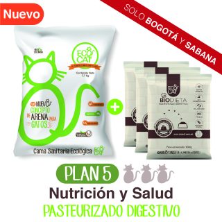 Plan Digestivo 5: Arena Ecocat 7,7 Kg.+ 3 Biodieta pasteurizado digestivo 1000 g. aprox.