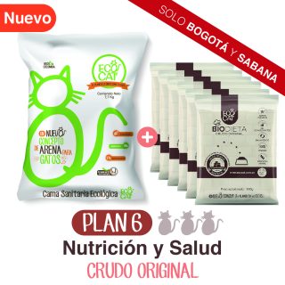 Plan Crudo Original 6: Arena Ecocat 7,7 Kg.+ 6 Biodieta crudo original 1000 g. aprox.