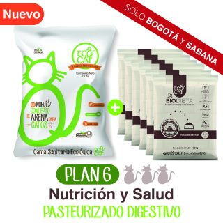 Plan Digestivo 6: Arena Ecocat 7,7 Kg.+ 6 Biodieta pasteurizado digestivo 1000 g. aprox.